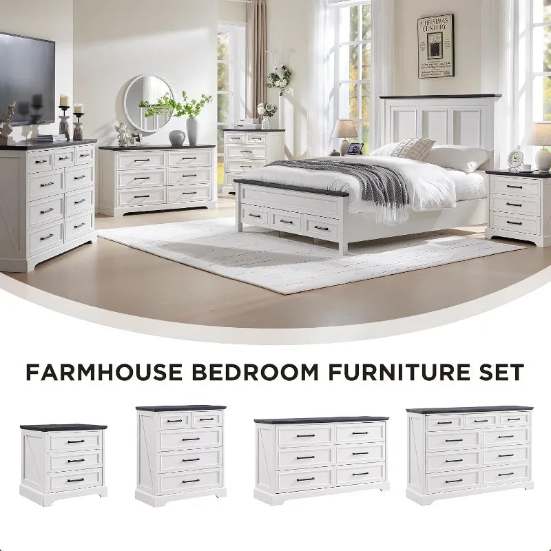 ACCOHOHO Farmhouse Nightstand With Charging Station And Storage Drawers