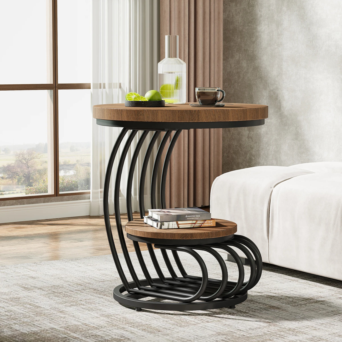 Tribesigns Two Tier Faux Marble Side Table With Storage Shelf
