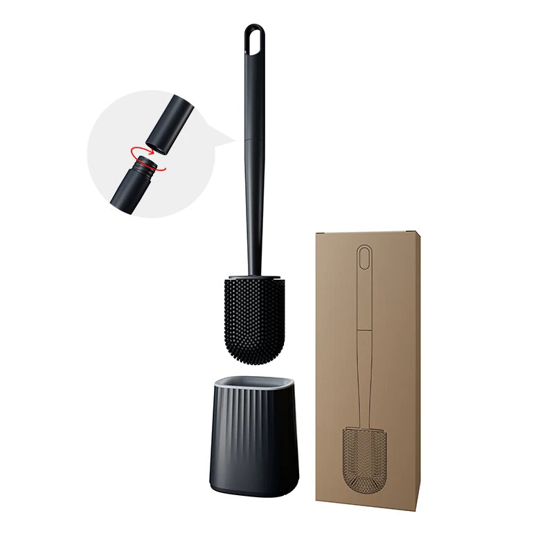 BRUSHZAZA Silicone Toilet Brush And Holder Set For Bathroom Cleaning