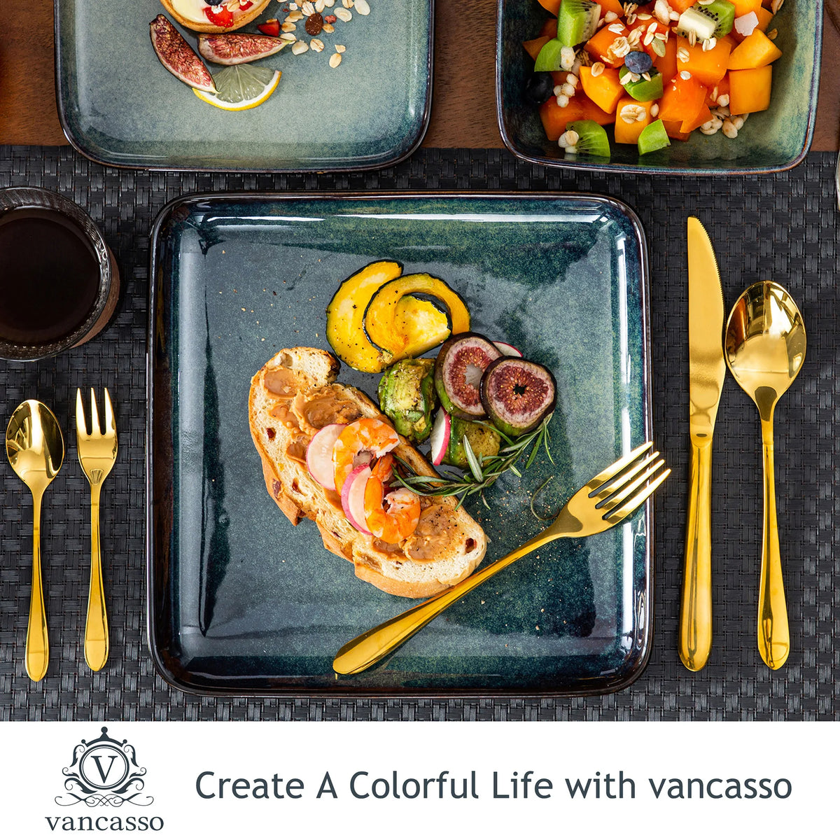 Vancasso Ceramic Square Kiln Glaze Dinnerware Set for Everyday Dining