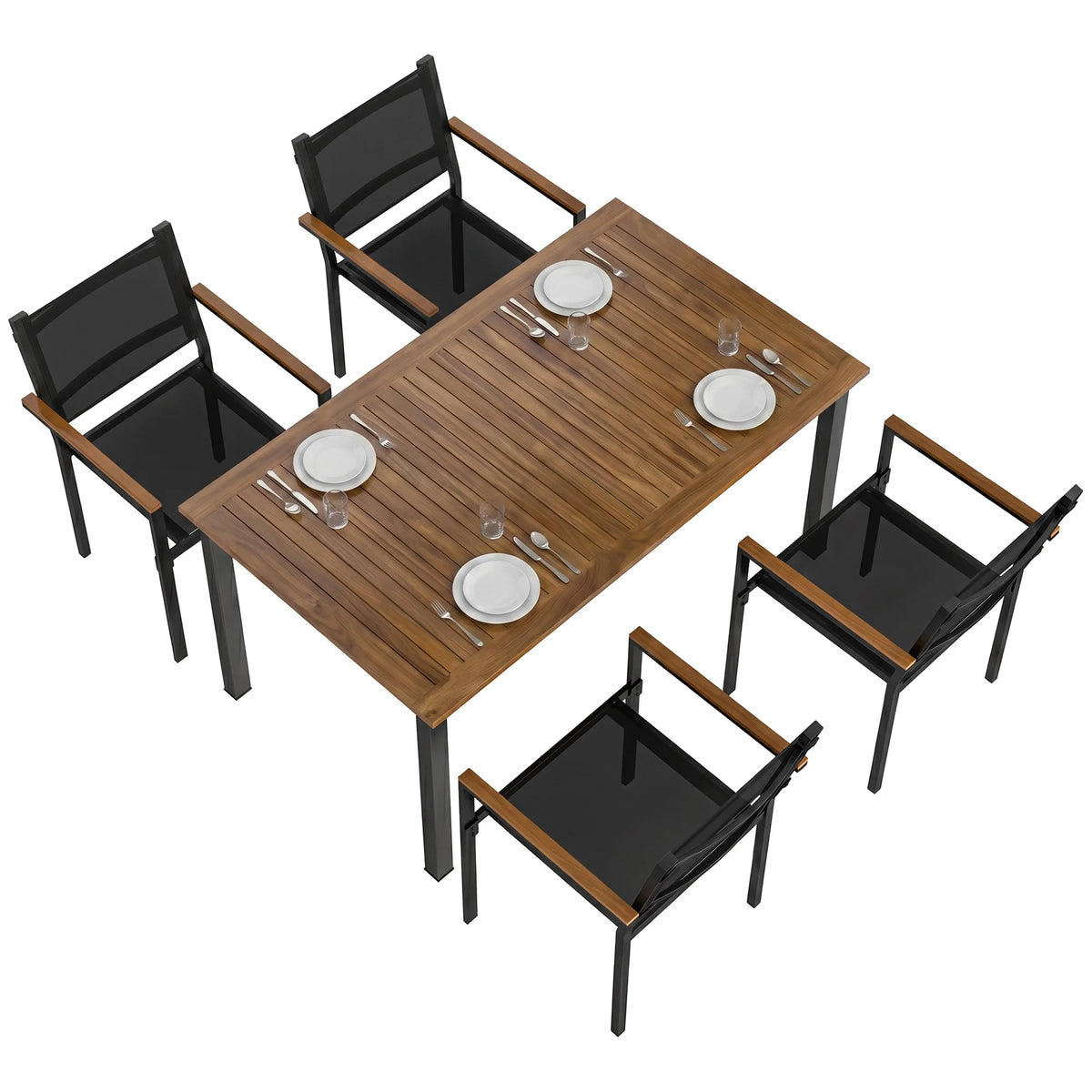 Outsunny Outdoor Acacia Wood Dining Set With Stackable Chairs