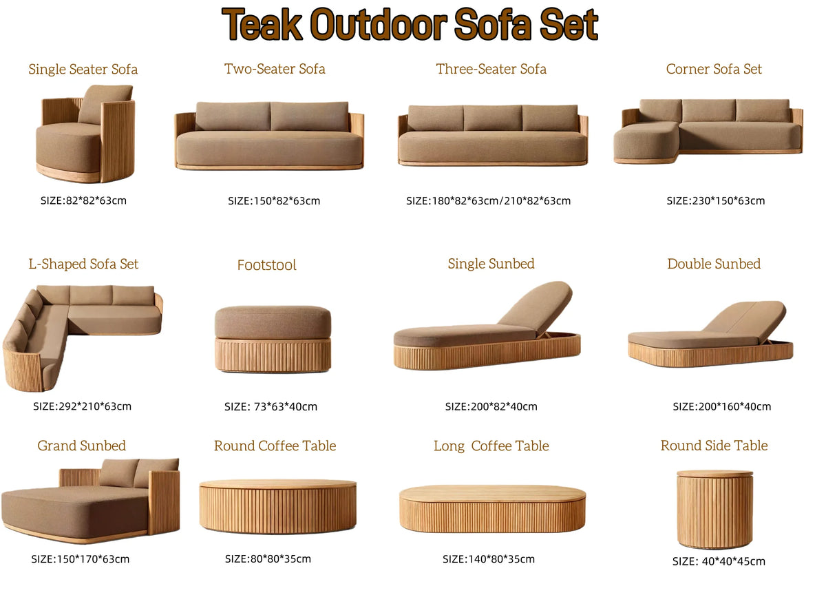 Outdoor Teak Patio Sectional Sofa Set With Waterproof Cushions