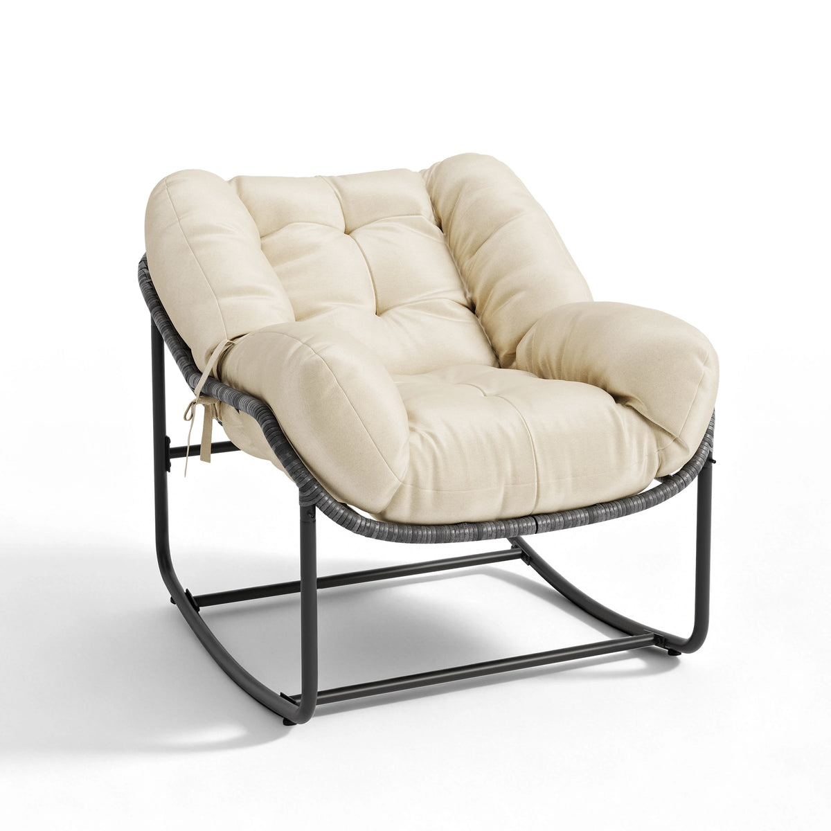 All Weather Outdoor Egg Shaped Wicker Rocking Chair With Cushion
