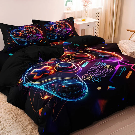 3pcs Set,Cool Game Controller Duvet Cover Set, All-Season Home Dormitory High-Definition Printed Gaming Bedding Set