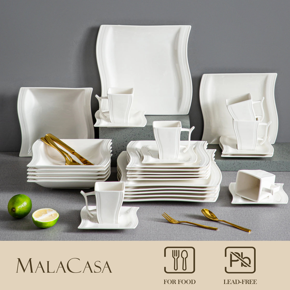 MALACASA Porcelain Dinnerware Set With Cups And Plates For Dining:VEVENT