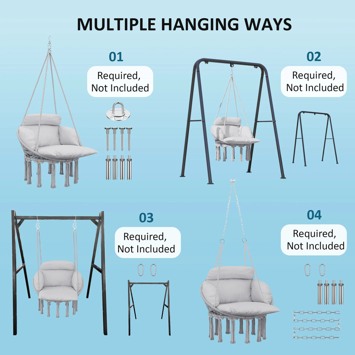 Outsunny Macrame Hanging Hammock Chair With Plush Cushion