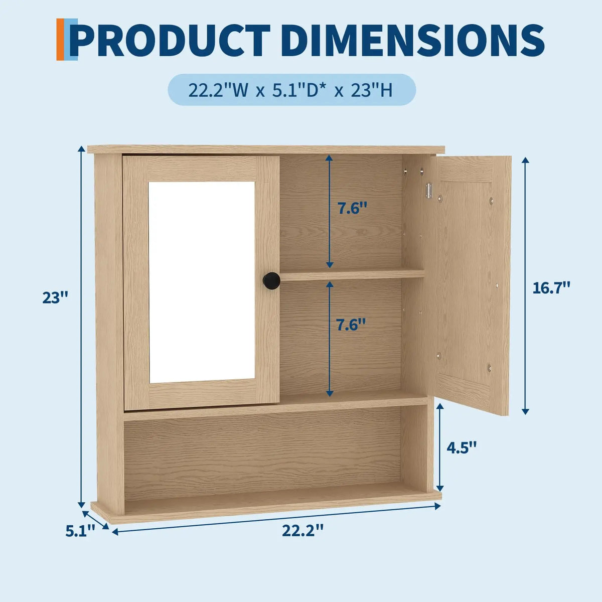 HiMISS Wall Mounted Bathroom Cabinet With Mirrored Doors