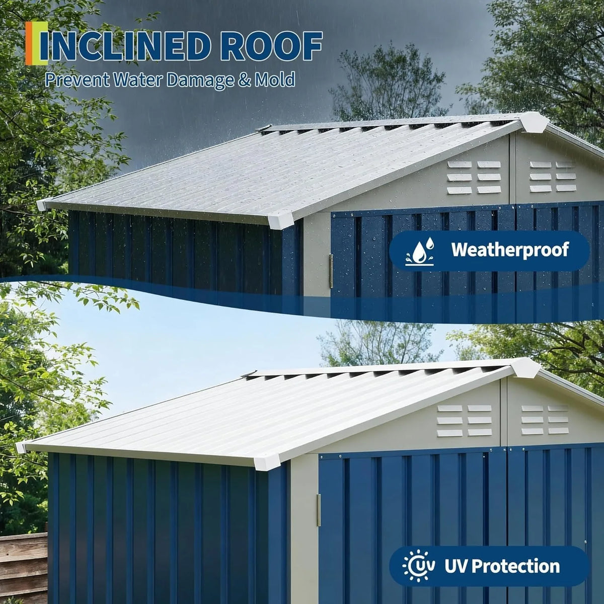 6x4 FT Outdoor Metal Storage Shed Waterproof Galvanized Steel Garden Shed with Lockable Hinged Door Ventilation Holes Reinforced Frame Backyard Tool Storage House for Lawn Equipment
