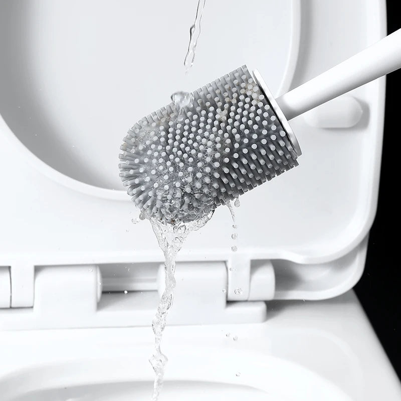 BRUSHZAZA Silicone Toilet Brush And Holder Set For Bathroom Cleaning