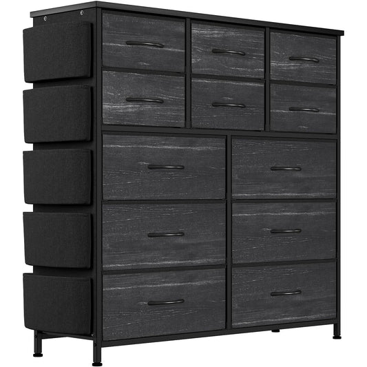 Fabric Drawer Dresser With Side Pockets And Hooks For Storage