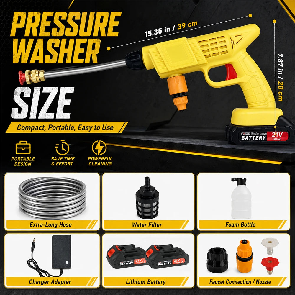 Cordless High Pressure Car Washer With Foam Cannon And Hose