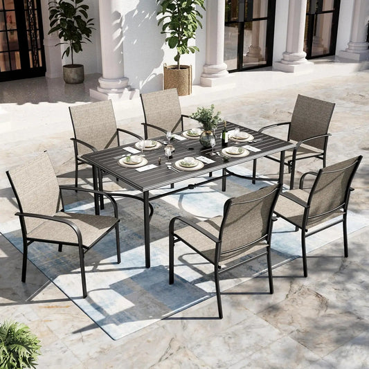 Patio Dining Set With Metal Table And Six Outdoor Chairs