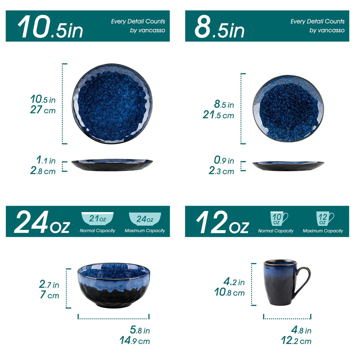 MALACASA Kiln Glaze Ceramic Dinnerware Set With Plates And Bowls