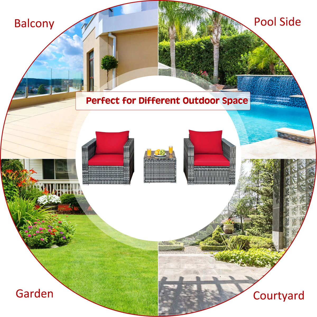 HOMASIS 3 Piece Outdoor Rattan Bistro Furniture Set With Cushions