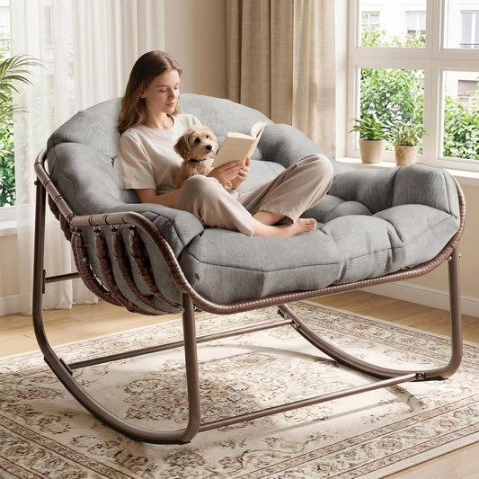 HiMISS Outdoor Papasan Egg Rocking Chair With UV Resistant Cushion