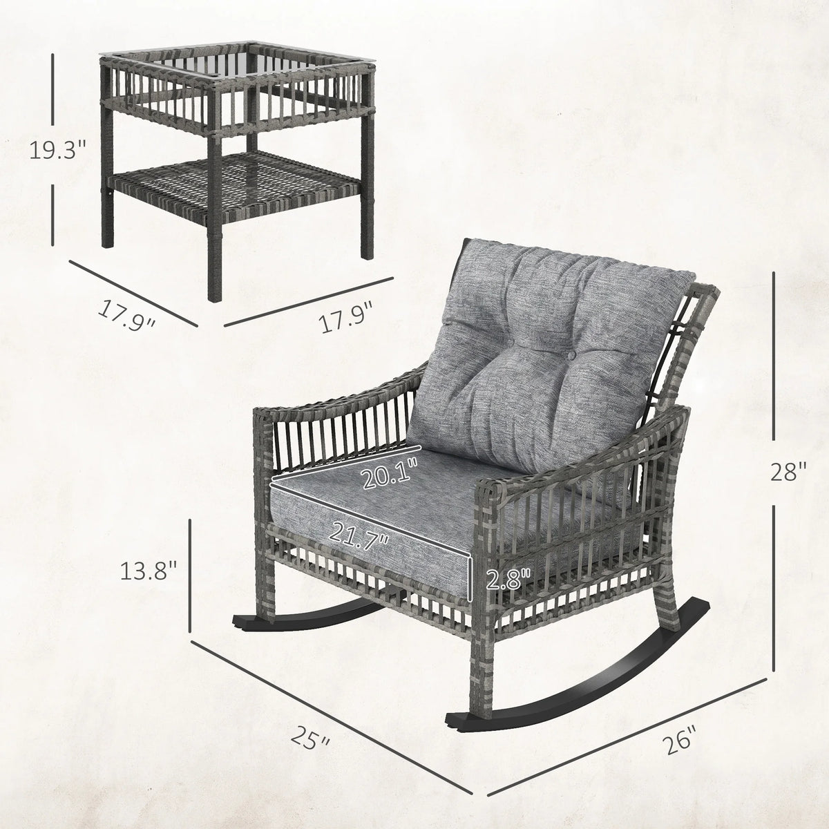 Outsunny Outdoor Rattan Rocking Chair Bistro Set With Table