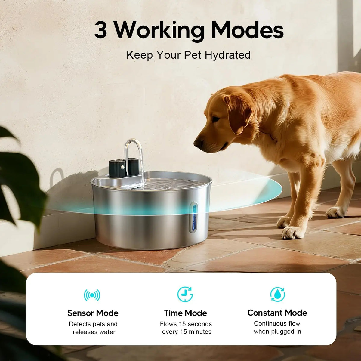 Weomg Stainless Steel Wireless Rechargeable Sensor Pet Water Fountain