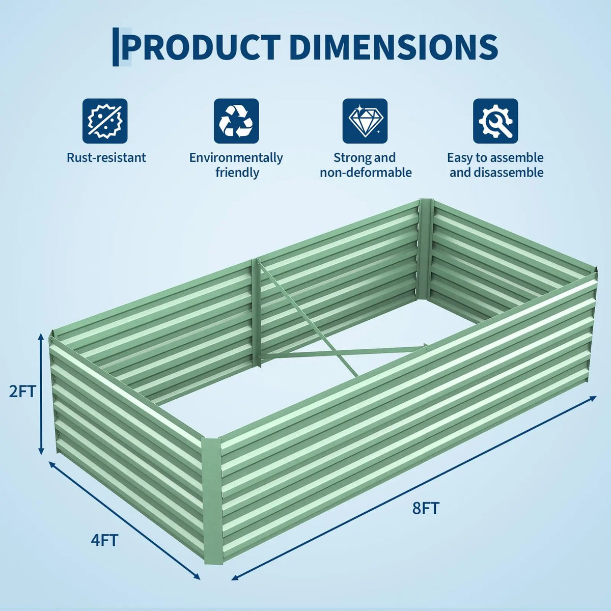 8x4x2FT Metal Raised Garden Bed 350 Gallon Deep Root Planter Box, Rustproof Outdoor Vegetable Herb Flower Garden Bed Green