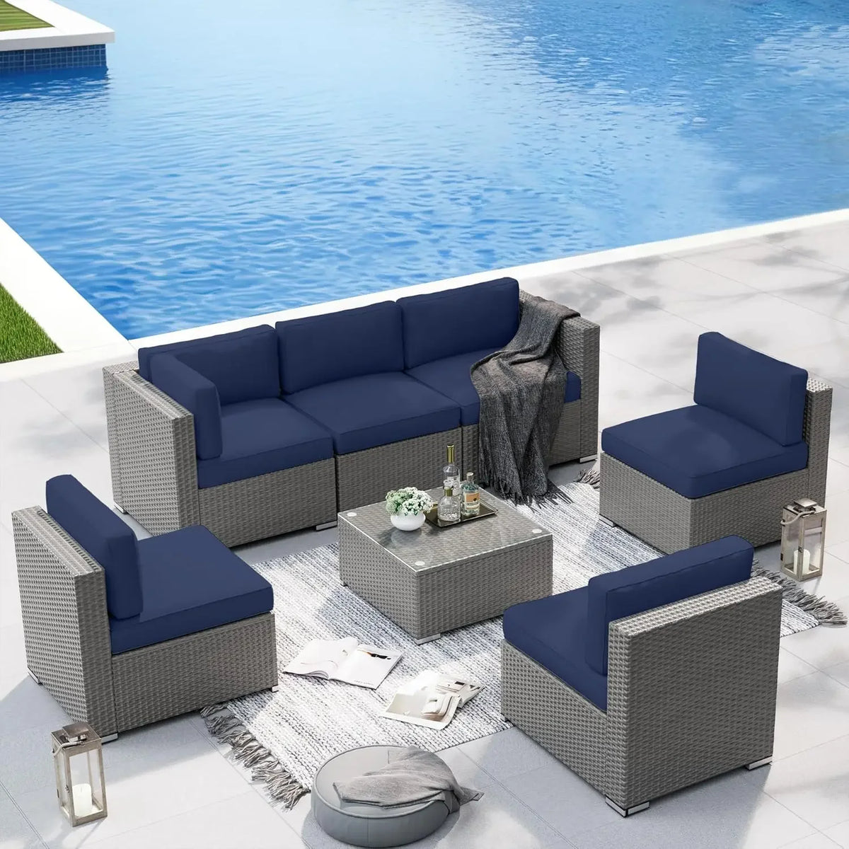 Outdoor Patio Wicker Sectional Sofa Set With Coffee Table