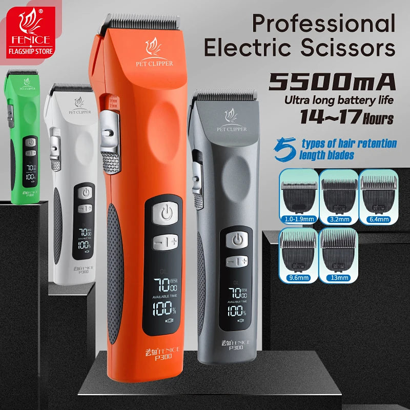 Fenice Cordless Rechargeable Pet Clipper Low Noise Professional Pet Hair Cutting Machine Grooming Trimmer Shaver Kit for Animals