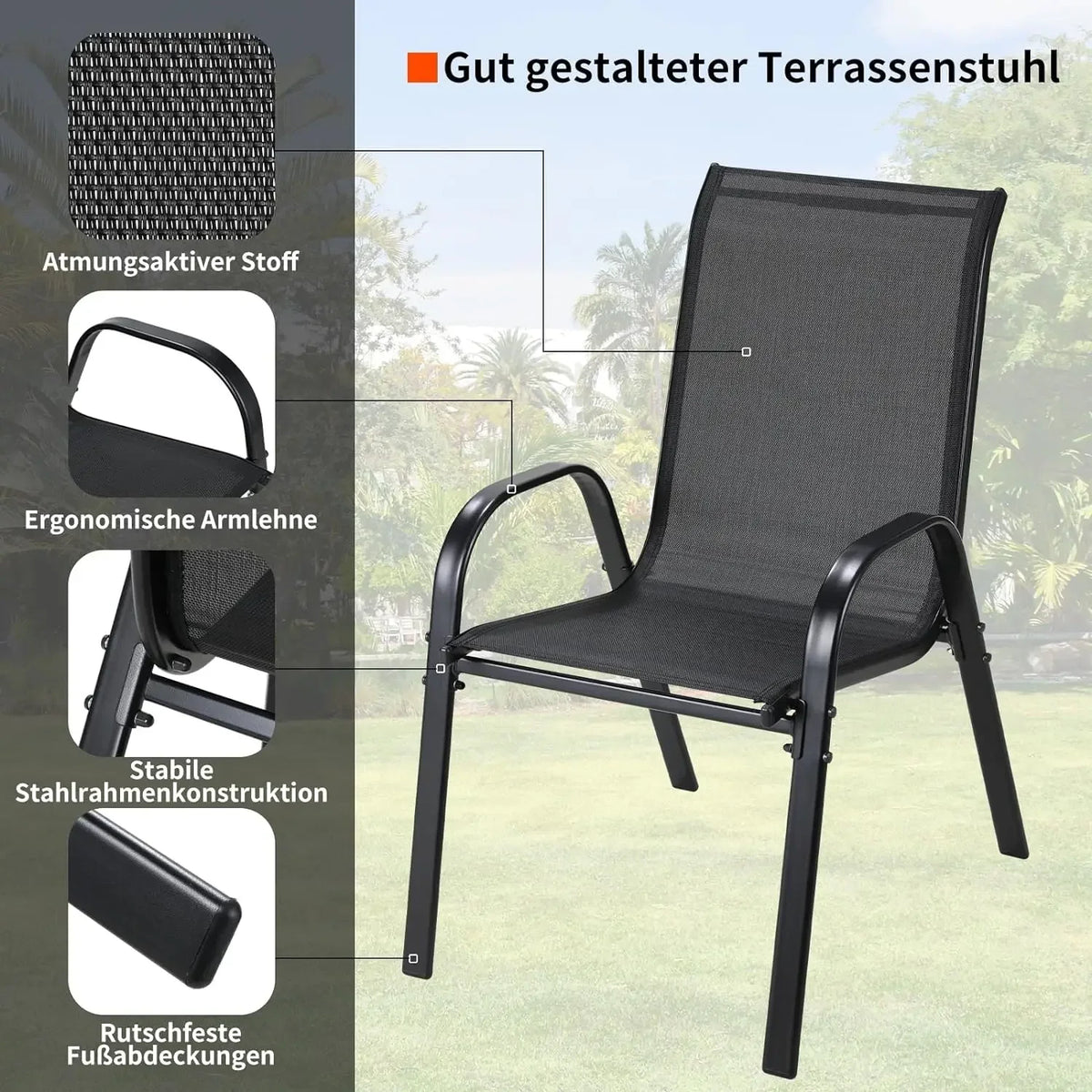 Homfa Stackable Metal Frame Textilene Outdoor Patio Dining Chair Set
