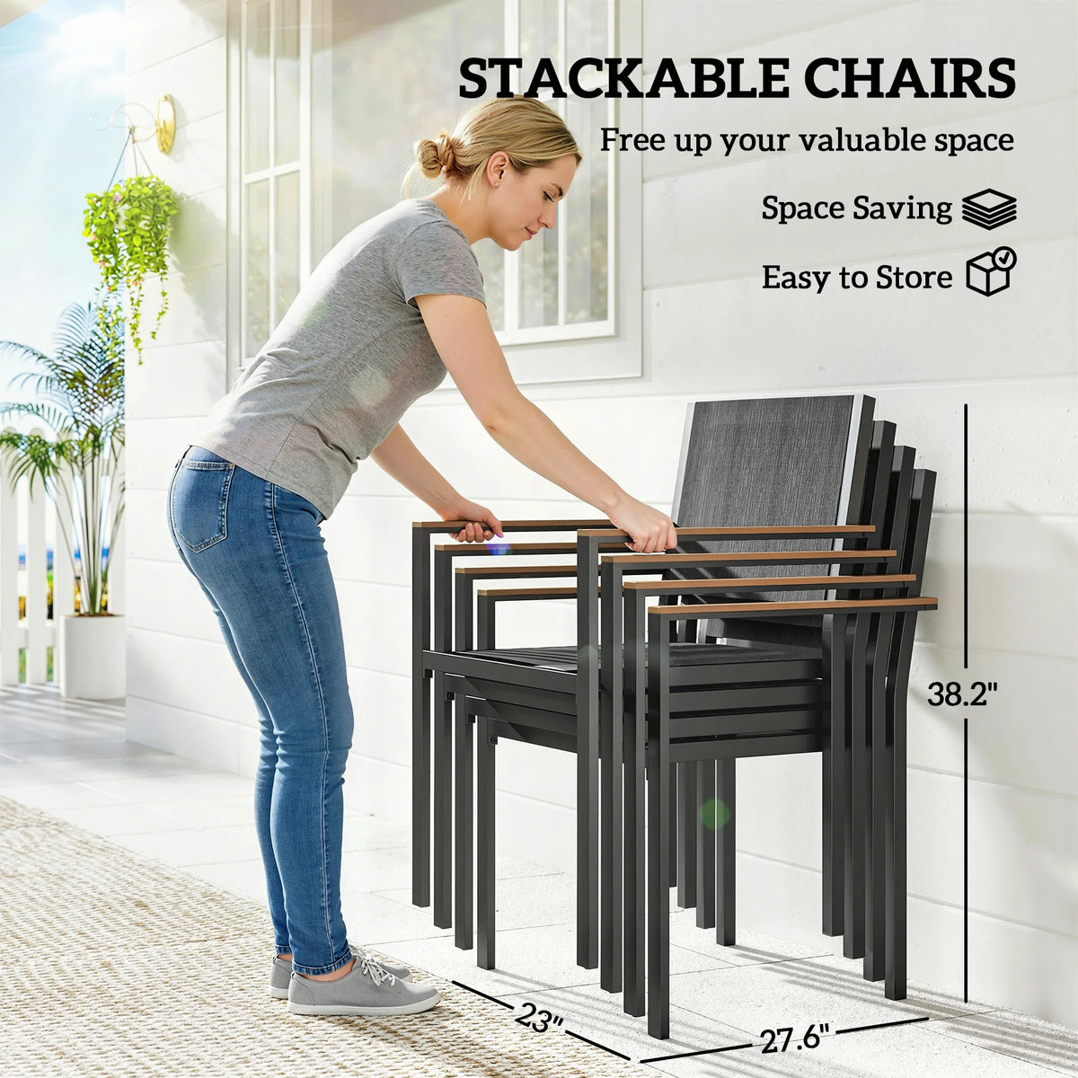Outsunny Outdoor Acacia Wood Dining Set With Stackable Chairs