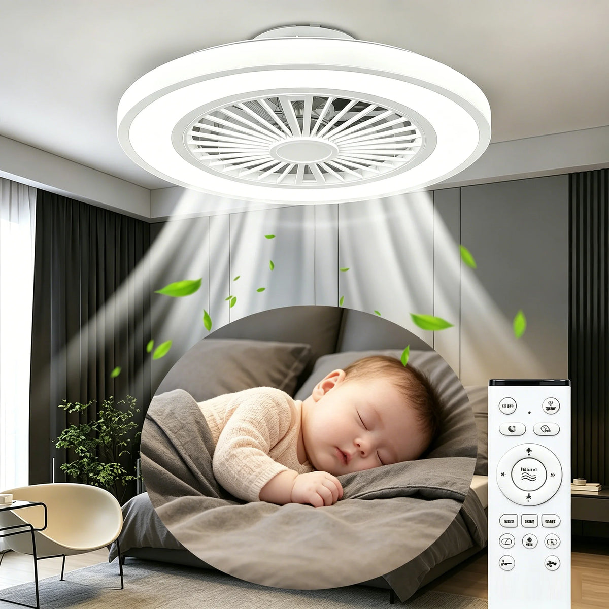 Silent Ceiling Fan With Light Remote Control Reversible Motor
