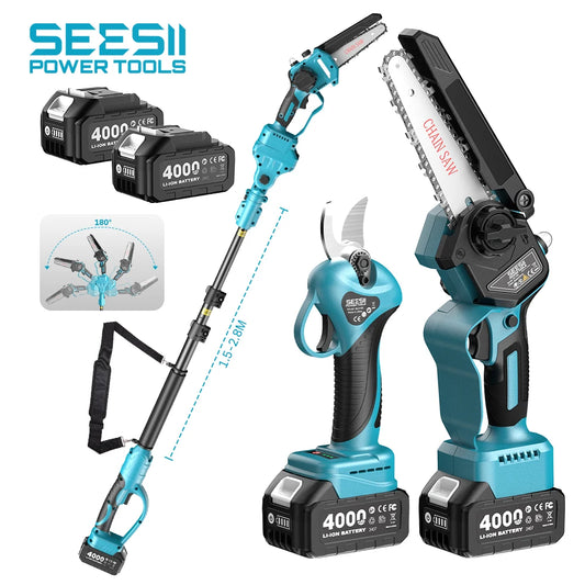 SEESII Brushless Cordless Pruning Shears Chainsaw Telescopic Pole Tool
