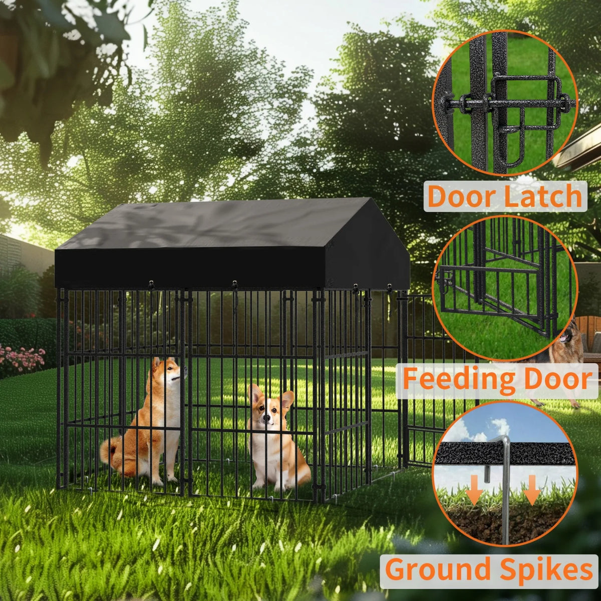 Heavy Duty Metal Dog Kennel With Roof Outdoor Playpen
