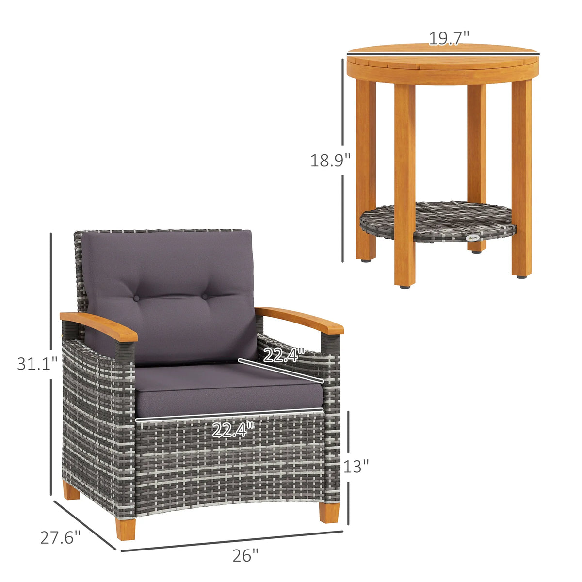 Outsunny Wicker Patio Bistro Set With Cushions For Outdoor Relaxing