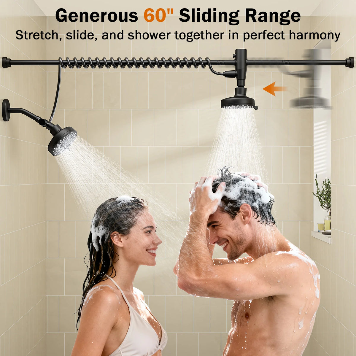 Dual Shower Head For Couples With Adjustable Wall Mount