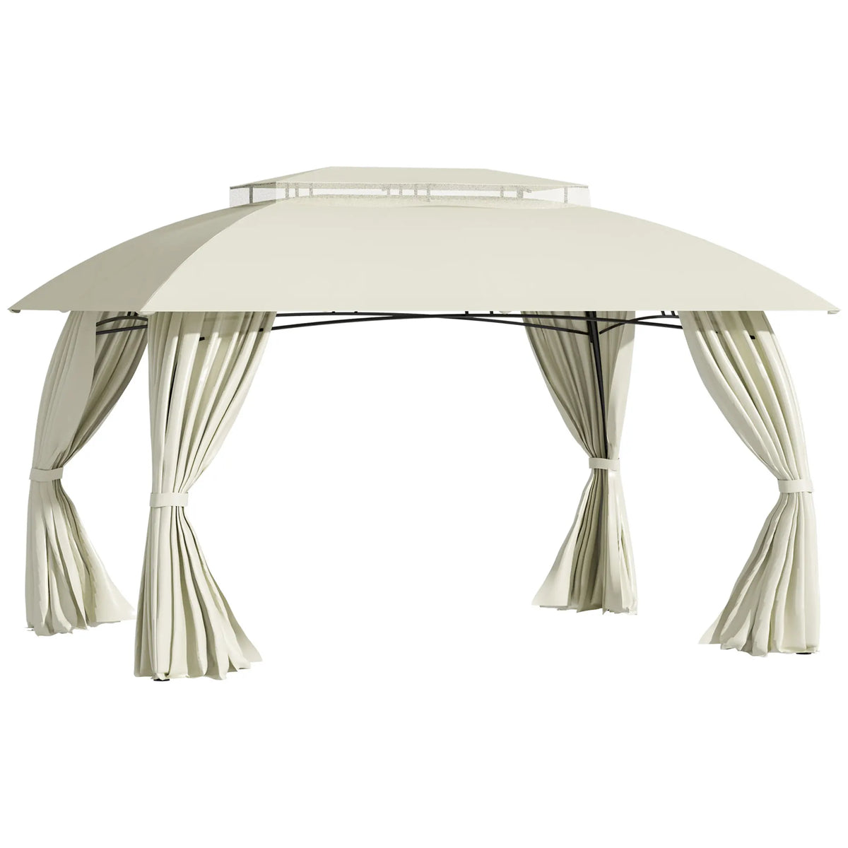 Double Vented Steel Patio Gazebo Canopy Shelter With Curtains