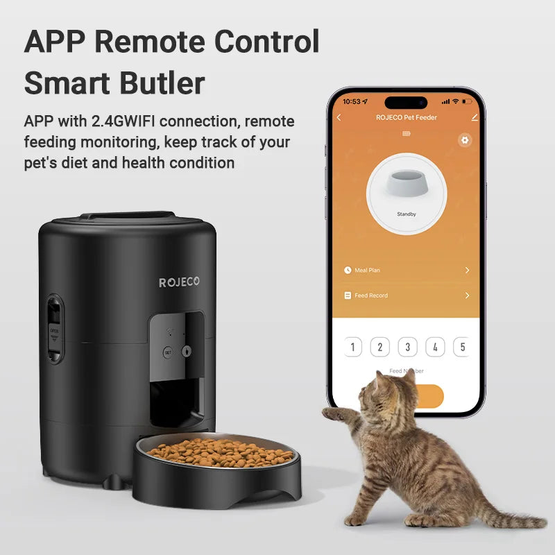ROJECO Smart Automatic Pet Feeder With Programmable Feeding Control