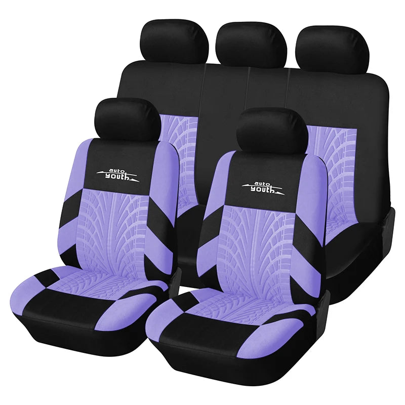 AUTOYOUTH Embroidered Tire Track Car Seat Covers for Universal Fit