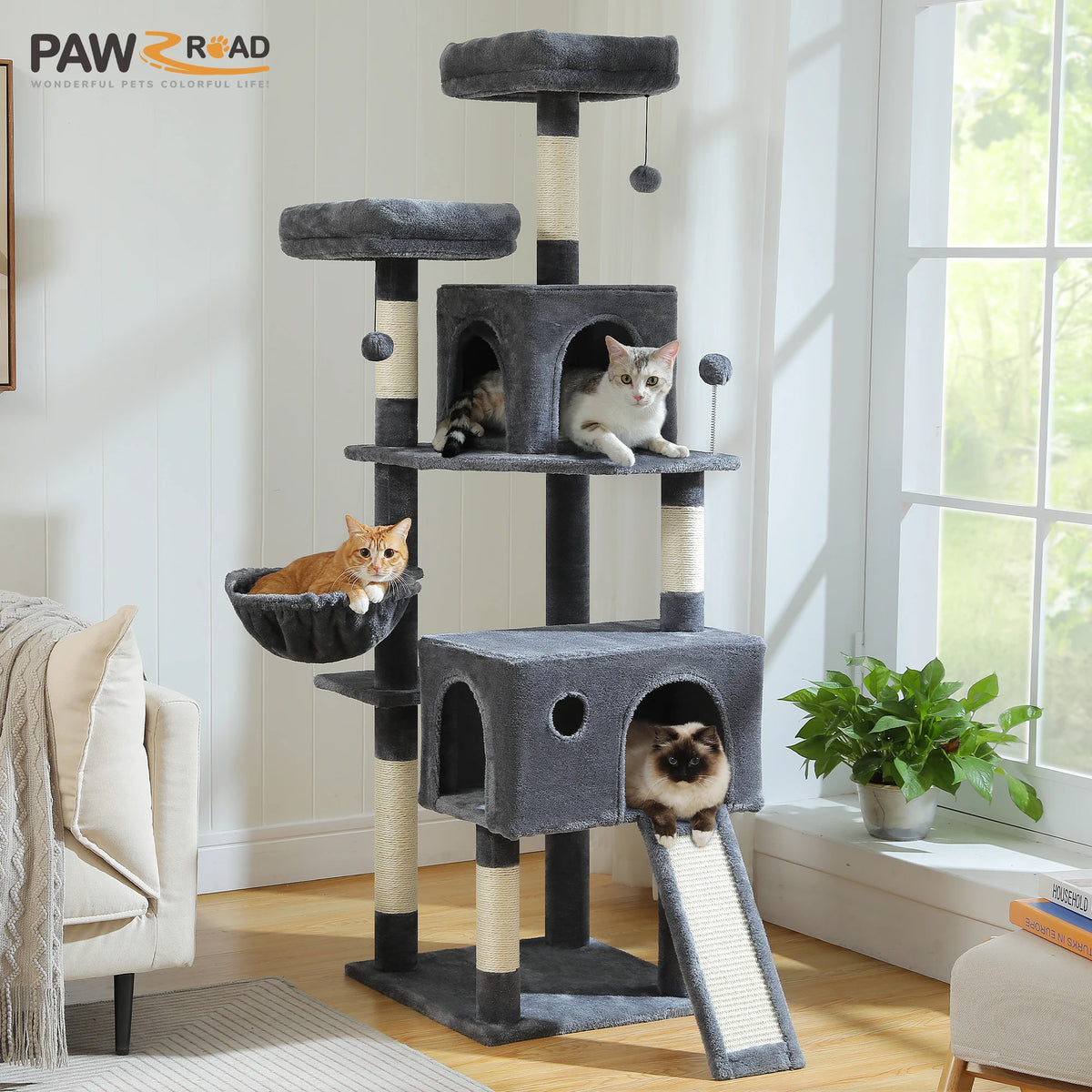 Multi-Level Cat Tree Tower with Sisal Scratching Post&Pad Cozy Hammock Luxury Large Cat Condo for Indoor Cat Toy Cat Accessories