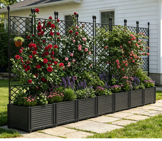 3/7 Panels Raised Garden Bed Outdoor Planter Box with Trellis , Vertical Planter Box For Tomato Planter Cage with Trellis for Climbing Plants Vegetable Flowers
