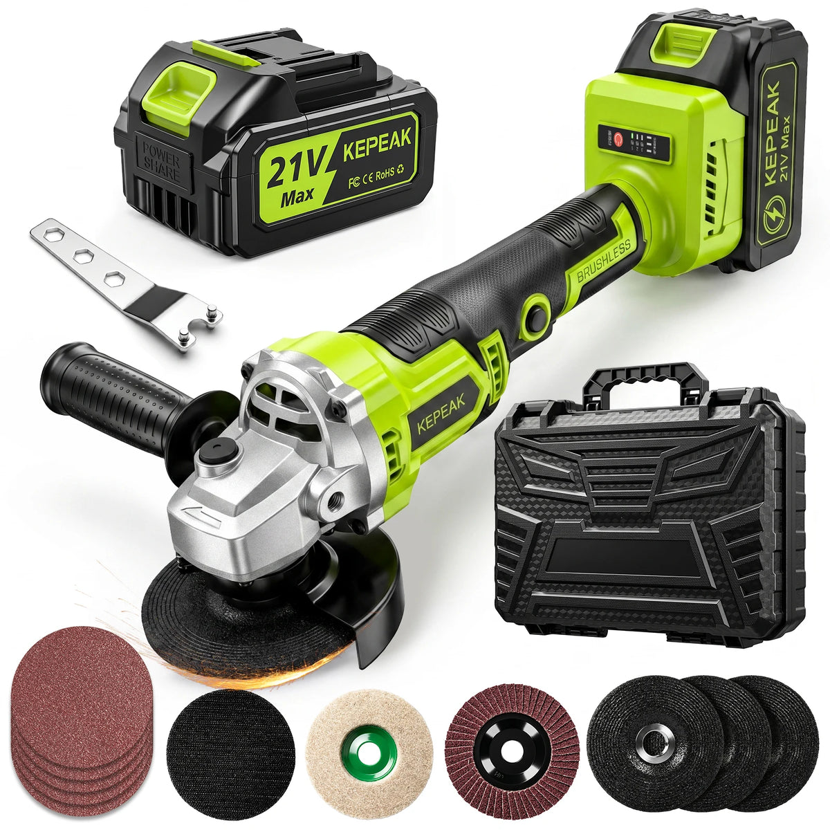 Cordless Brushless Angle Grinder With Three Speed Control