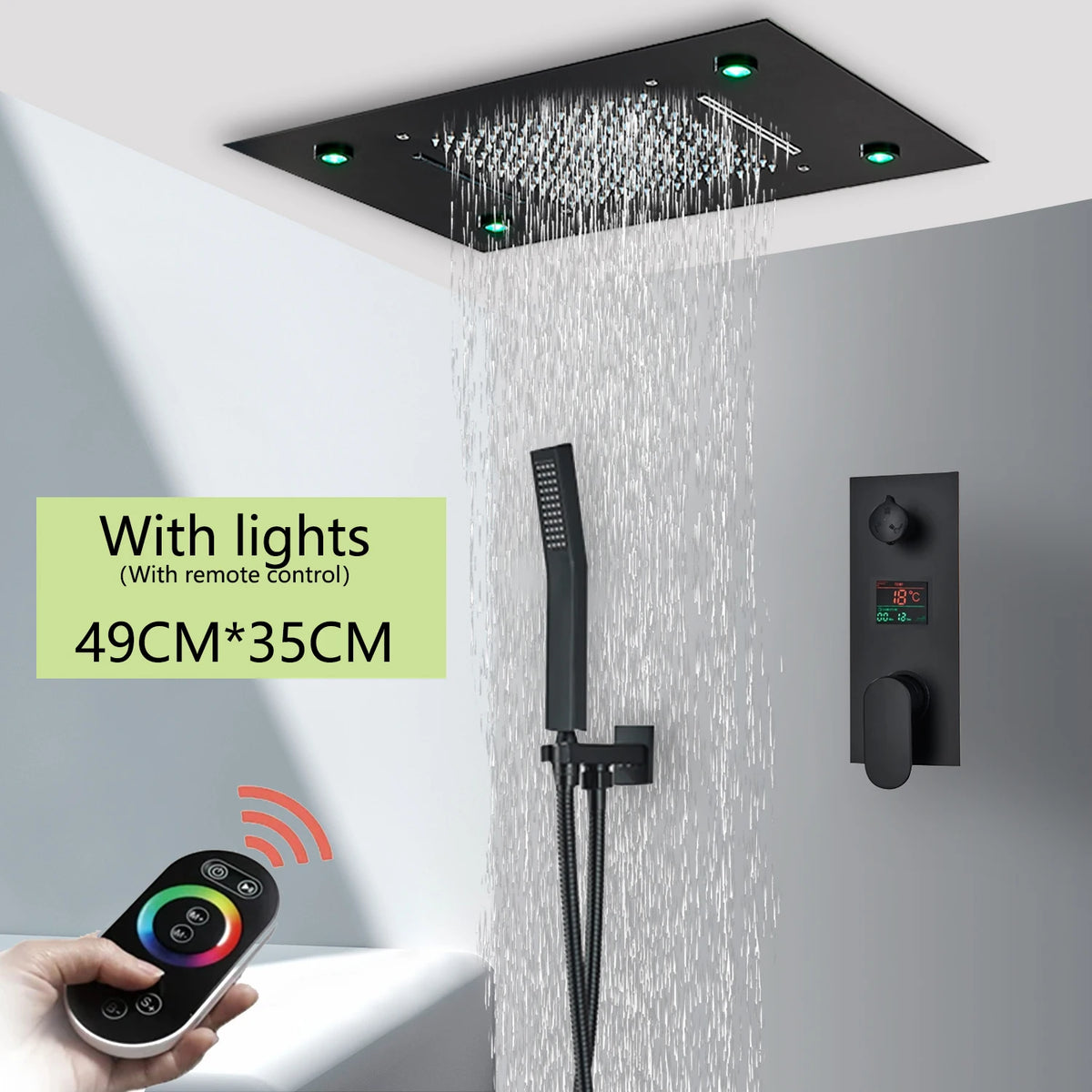 Wanmivezlo LED Rainfall Shower Head With Remote Control