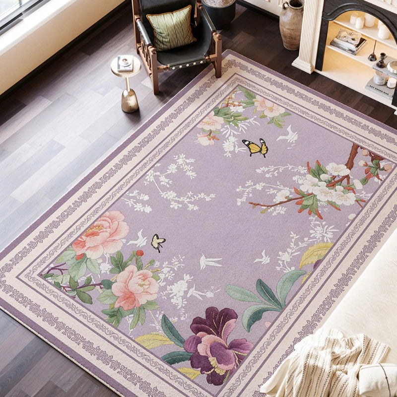 French Style Carpets for Living Room Fluffy Soft Cloakroom Rug Flower Pattern Bedroom Decor Carpet Thick Plush Lounge Floor Mat