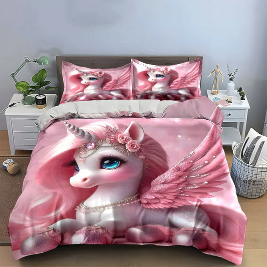 "Unicorn Pink Decor Set" Multiple sizes kid's and adults' bedroom Exquisite 3PC bedding set, gift