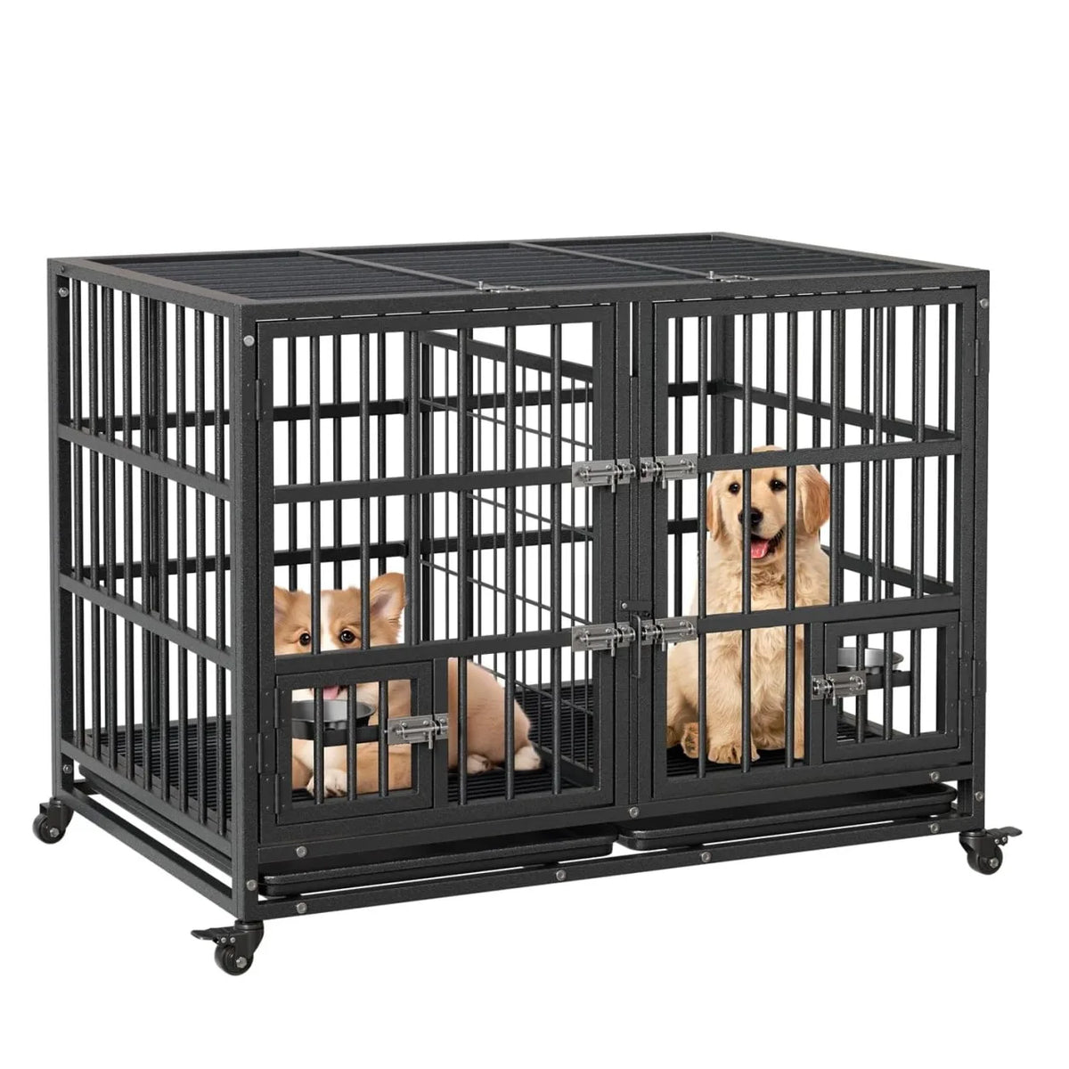 ANIXOL Heavy Duty Metal Dog Crate With Lockable Wheels