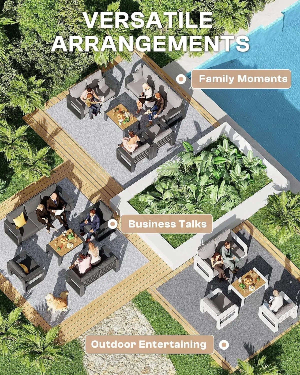 Modern Aluminum Outdoor Patio Sofa Set With Thick Cushions