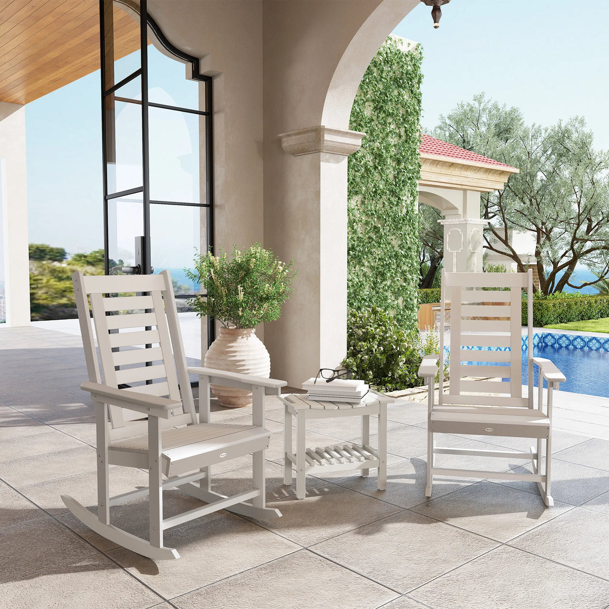 Outsunny Outdoor HDPE High Back Patio Rocking Chairs Set of Two