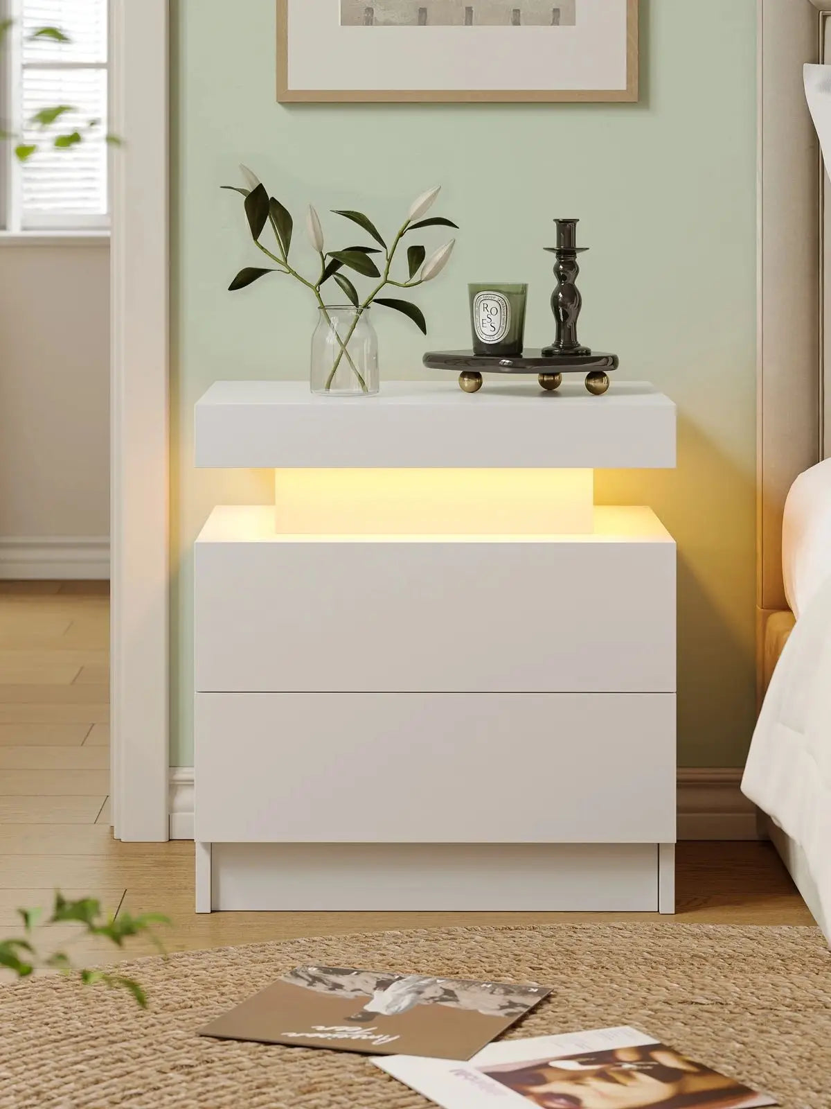 Cubehom Modern LED Nightstand With Two Drawers And RGB Lighting