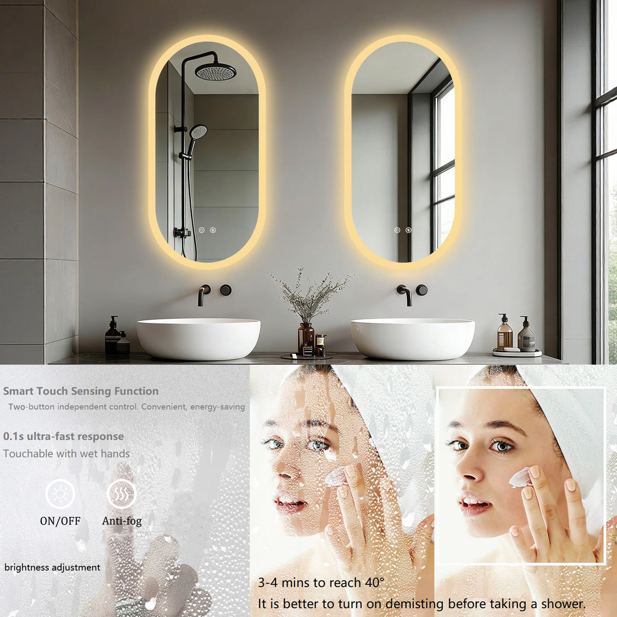 BORWART Smart Oval LED Bathroom Mirror With Anti Fog Lighting