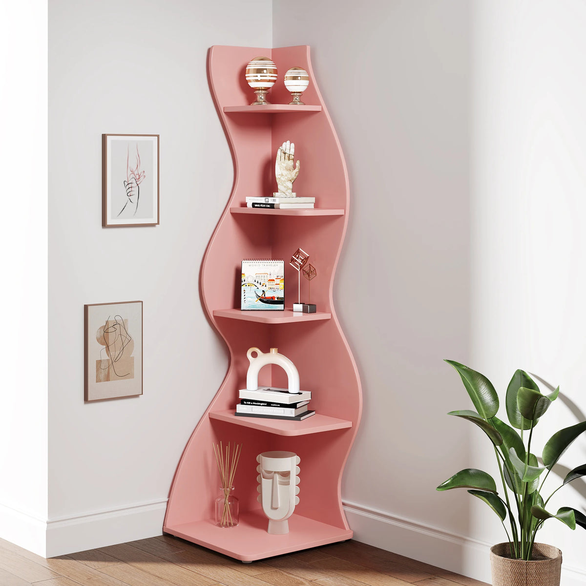 Tribesigns Modern Corner Bookshelf With Stylish Storage And Display Shelves