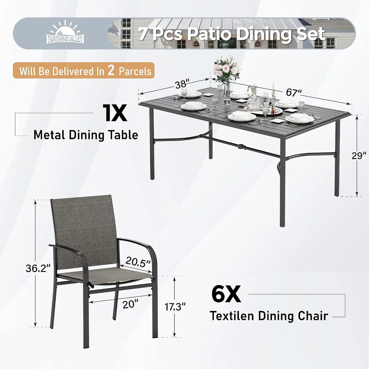 Patio Dining Set With Metal Table And Six Outdoor Chairs
