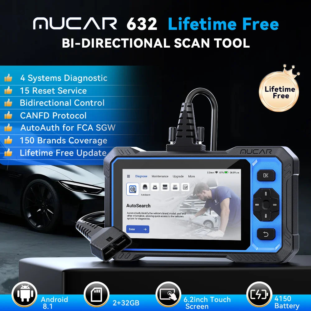 MUCAR AI OBD2 Scanner With Bidirectional Diagnostic And Reset Tools