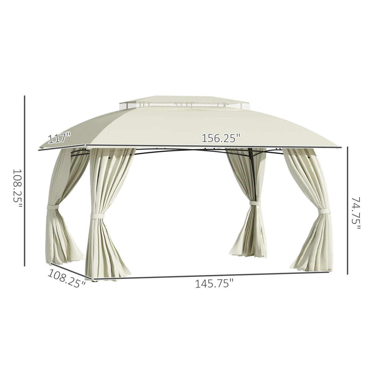 Double Vented Steel Patio Gazebo Canopy Shelter With Curtains