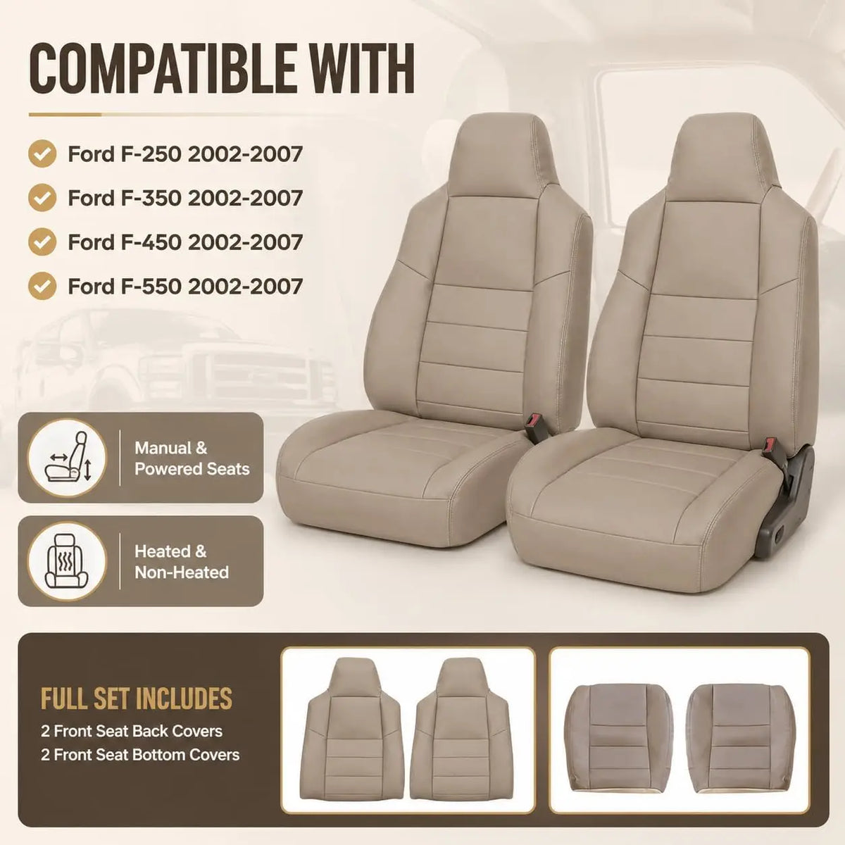 Leather Seat Covers for Ford F250 F350 F450 F550 Replacement
